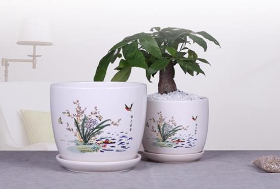 烤花中国风陶瓷花盆